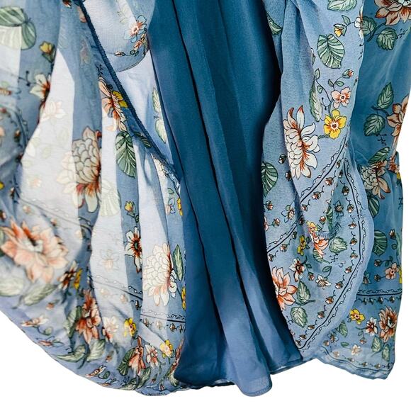 NWT Max Studio Blue Floral Short Sleeve Spring Dress L Ruffle Fit Flare Mid Tea - Picture 5 of 6